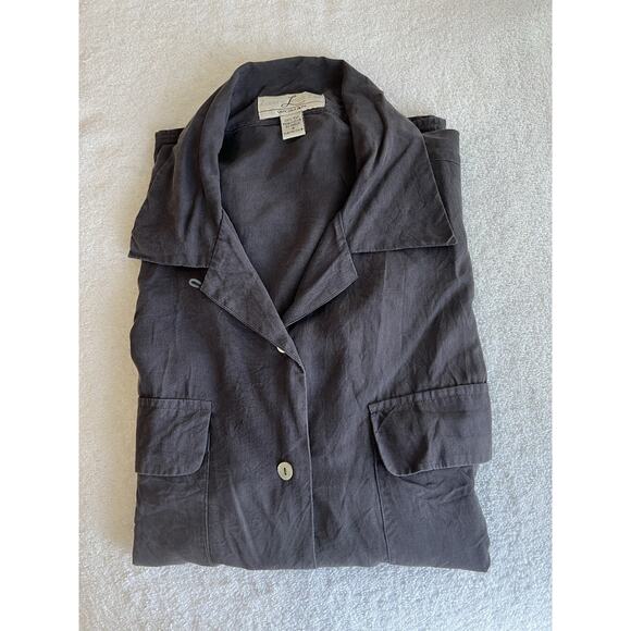 Black Silk Long Sleeve Button Down Shirt Women Capsule minimalist goth Size 16 - Picture 3 of 7